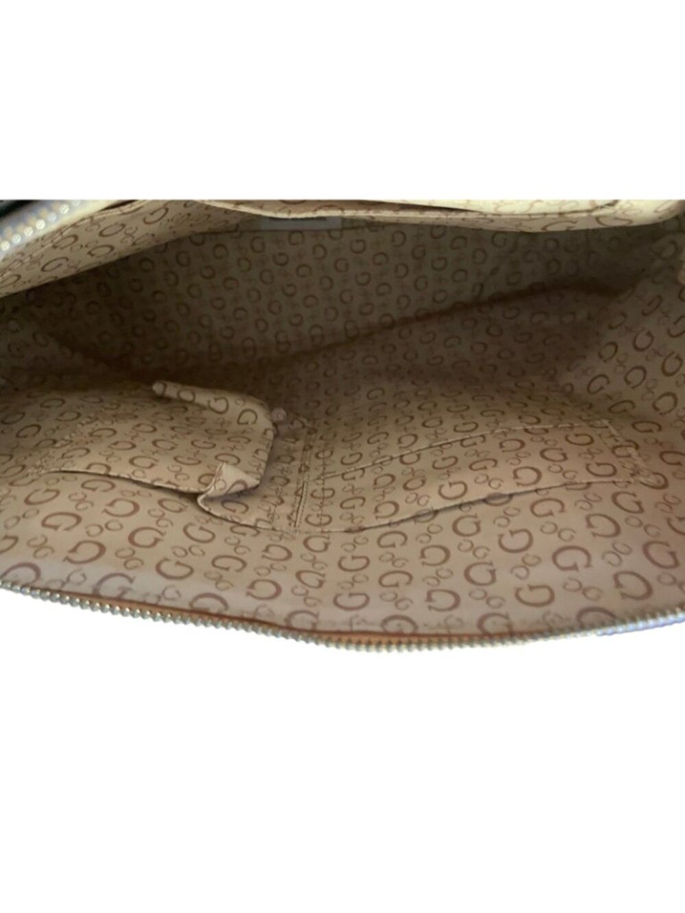 Guess Signature Logo Menville Satchel Crossbody Handbag Tan & White - Picture 13 of 16